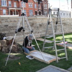 Light setup for photographing in Kingston's Lower Burial Ground