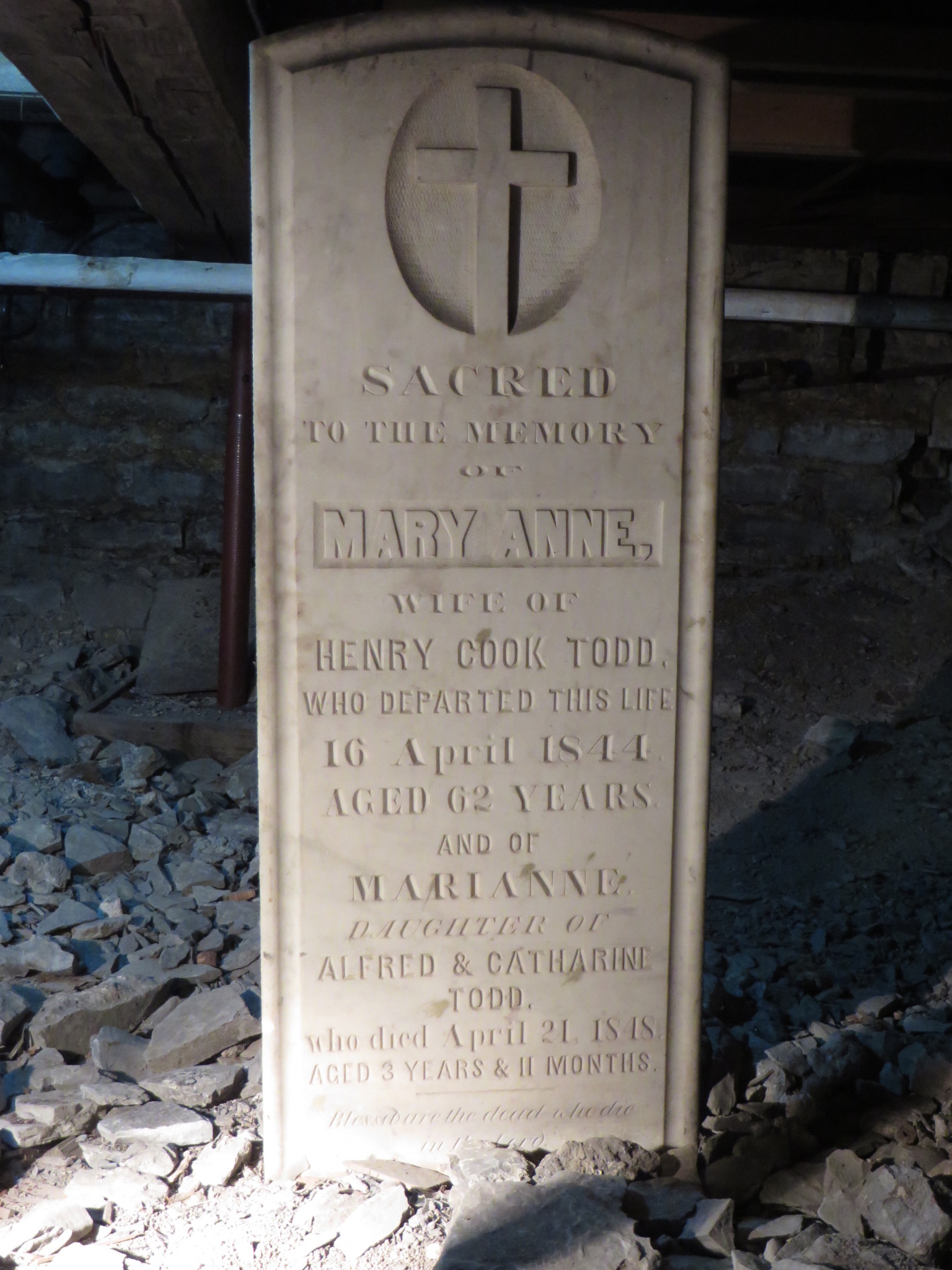Marker for Mary Anne and Marianne Todd, under the church hall (Credit Mary Davis Little)